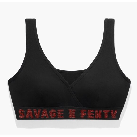 Savage x Fenty Black and Red Cross Bust Forever Savage Cotton Bralette Size 1X - Picture 2 of 6
